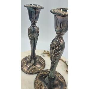 Vintage Godinger Silverplated Candlestick Holders Pair Baroque Style